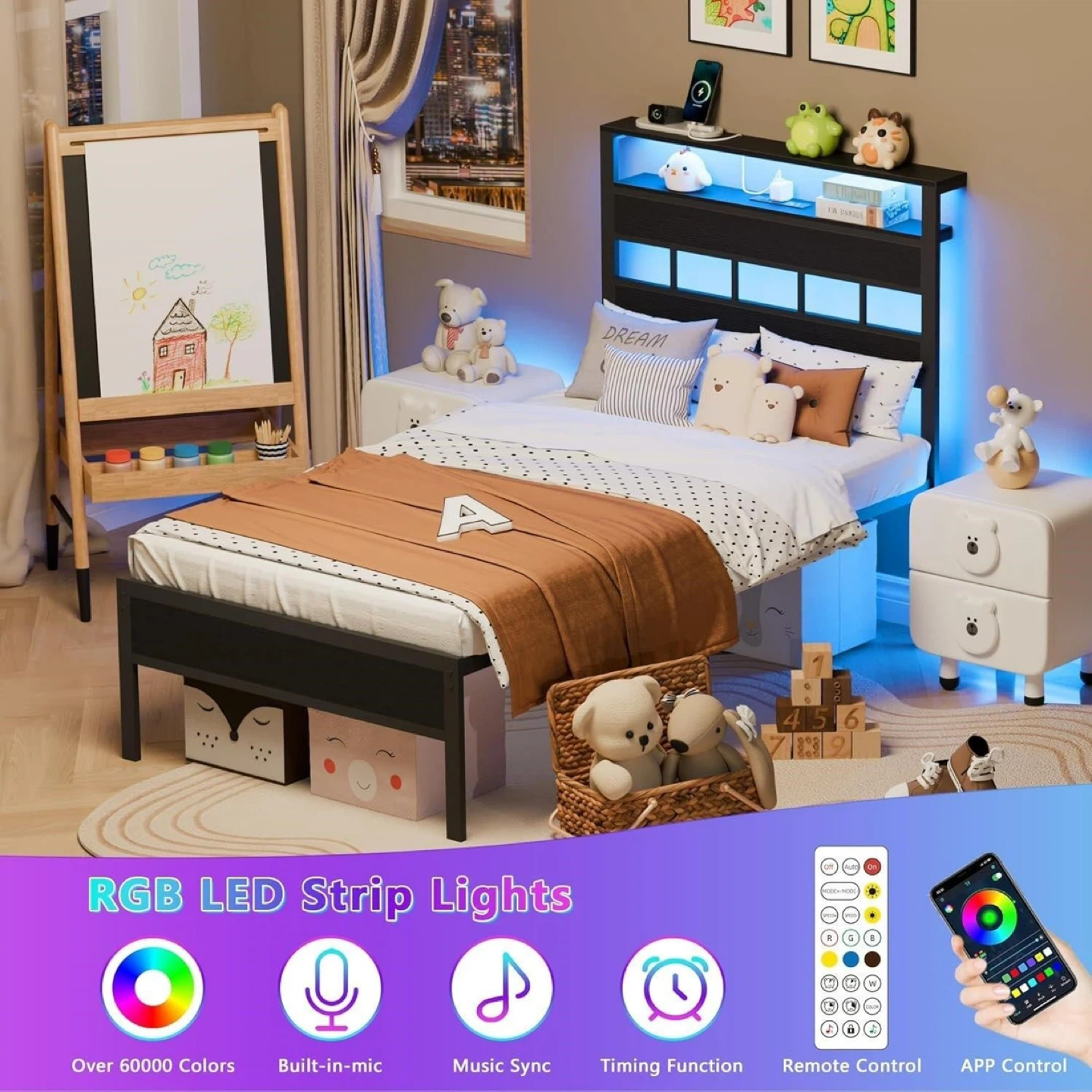 Twin Size Bed Frame with RGB LED Lights - photo 3