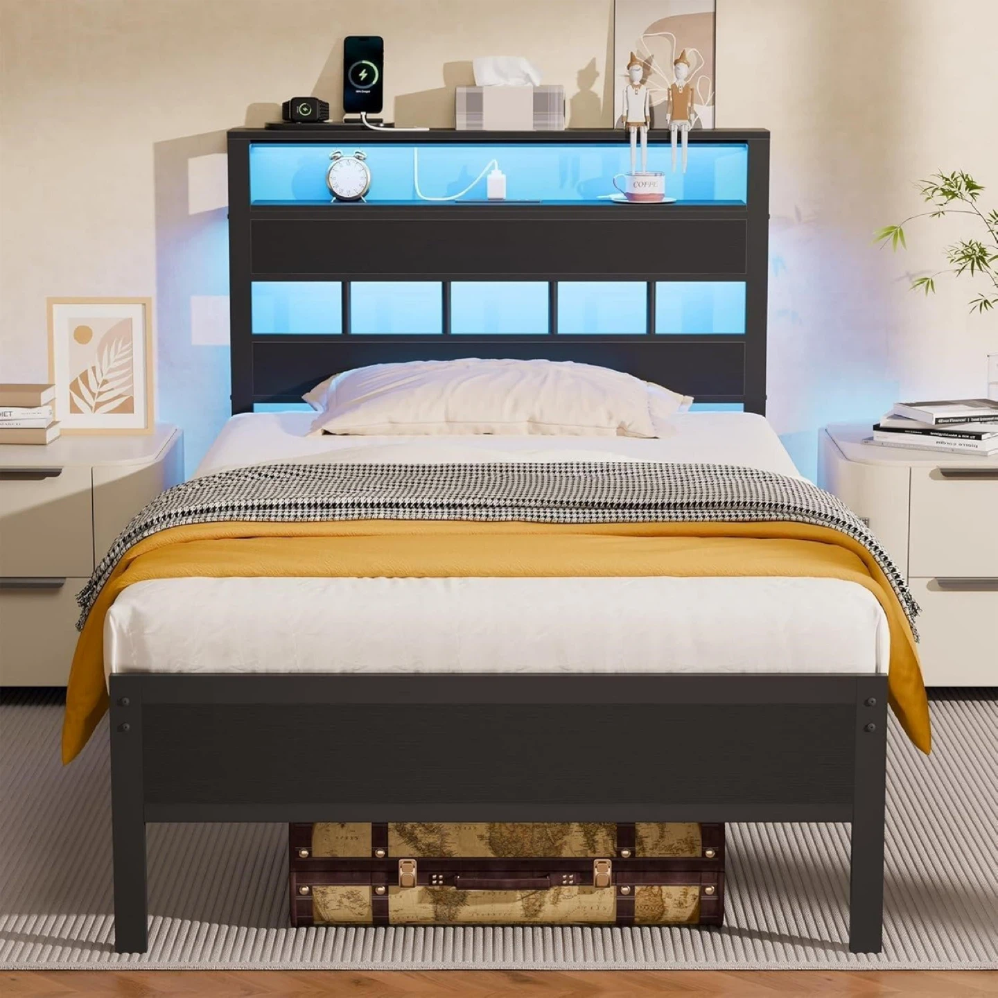 Twin Size Bed Frame with RGB LED Lights