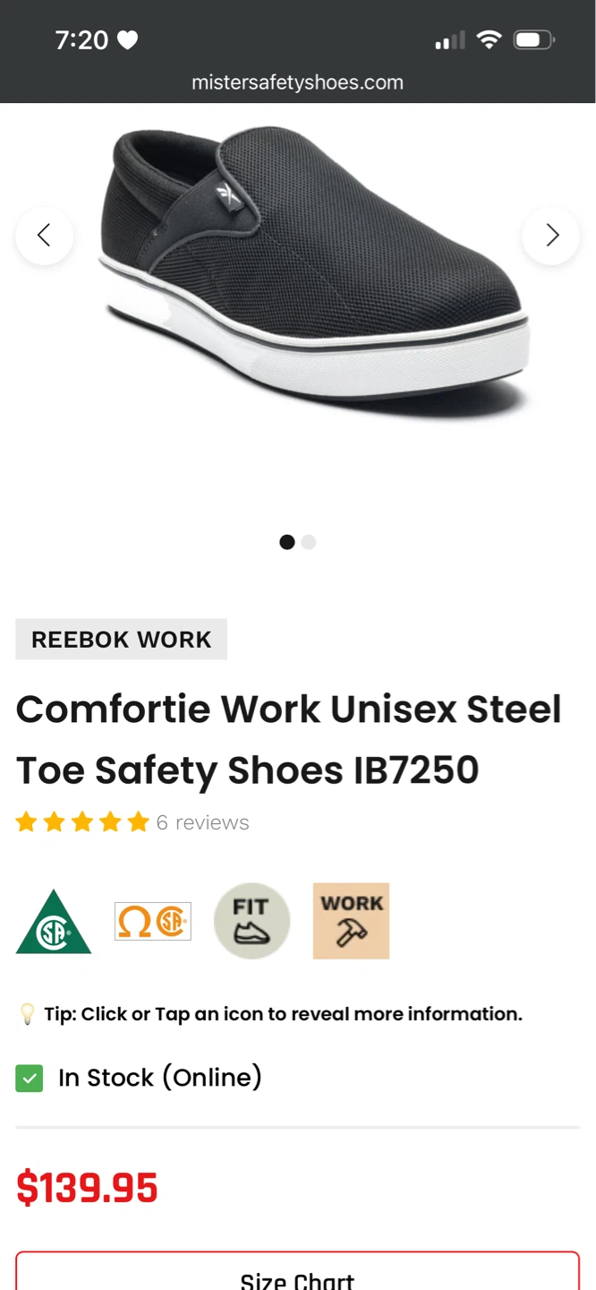 Reebok Work Comfortie Work Steel Toe Slip-On Shoes - Black