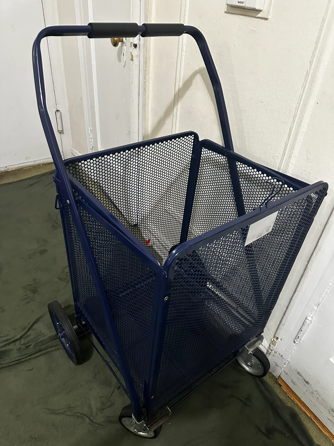 Blue Metal Shopping Cart with Wheels
