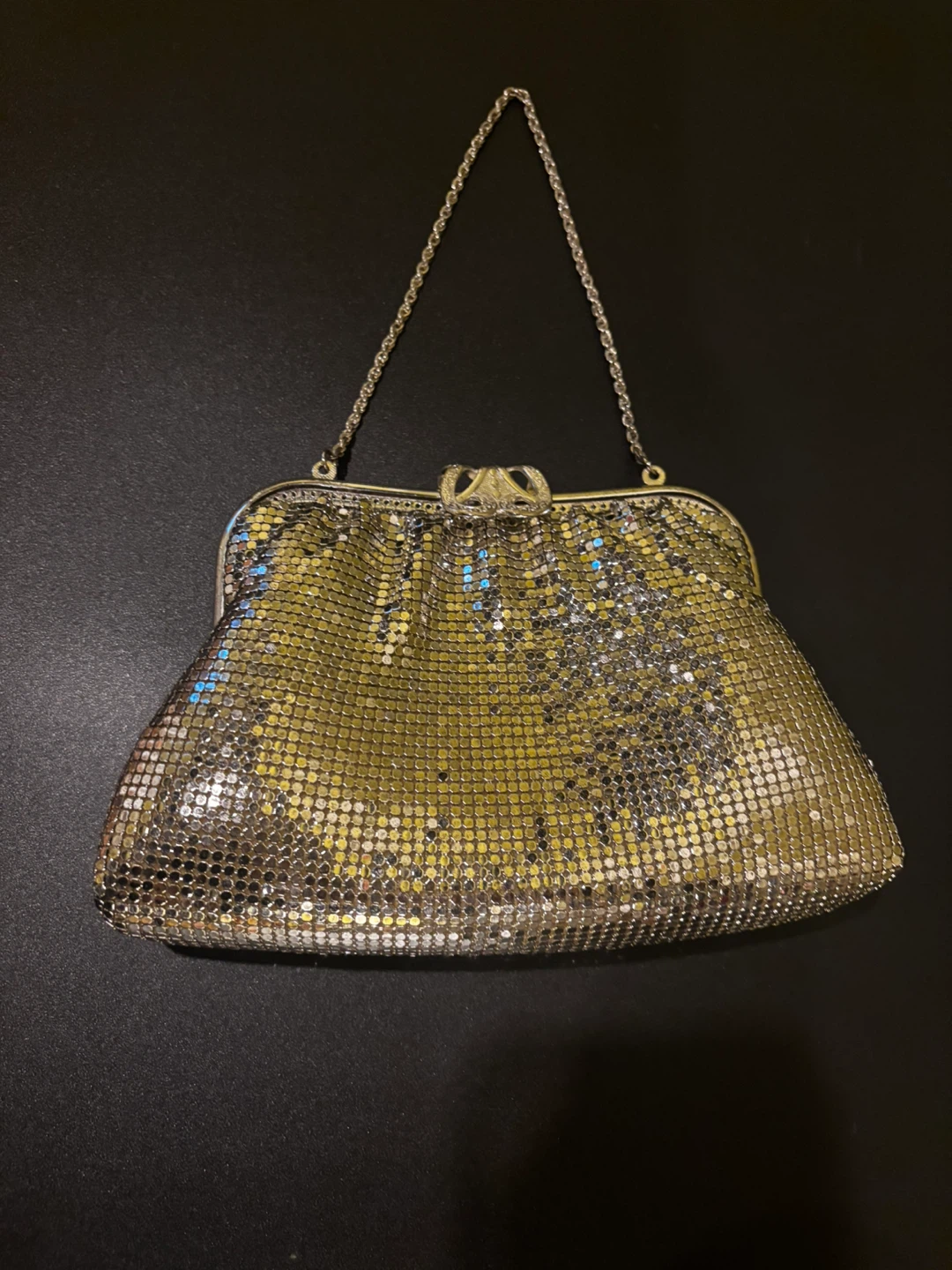 Silver Mesh Clutch Evening Bag with Chain