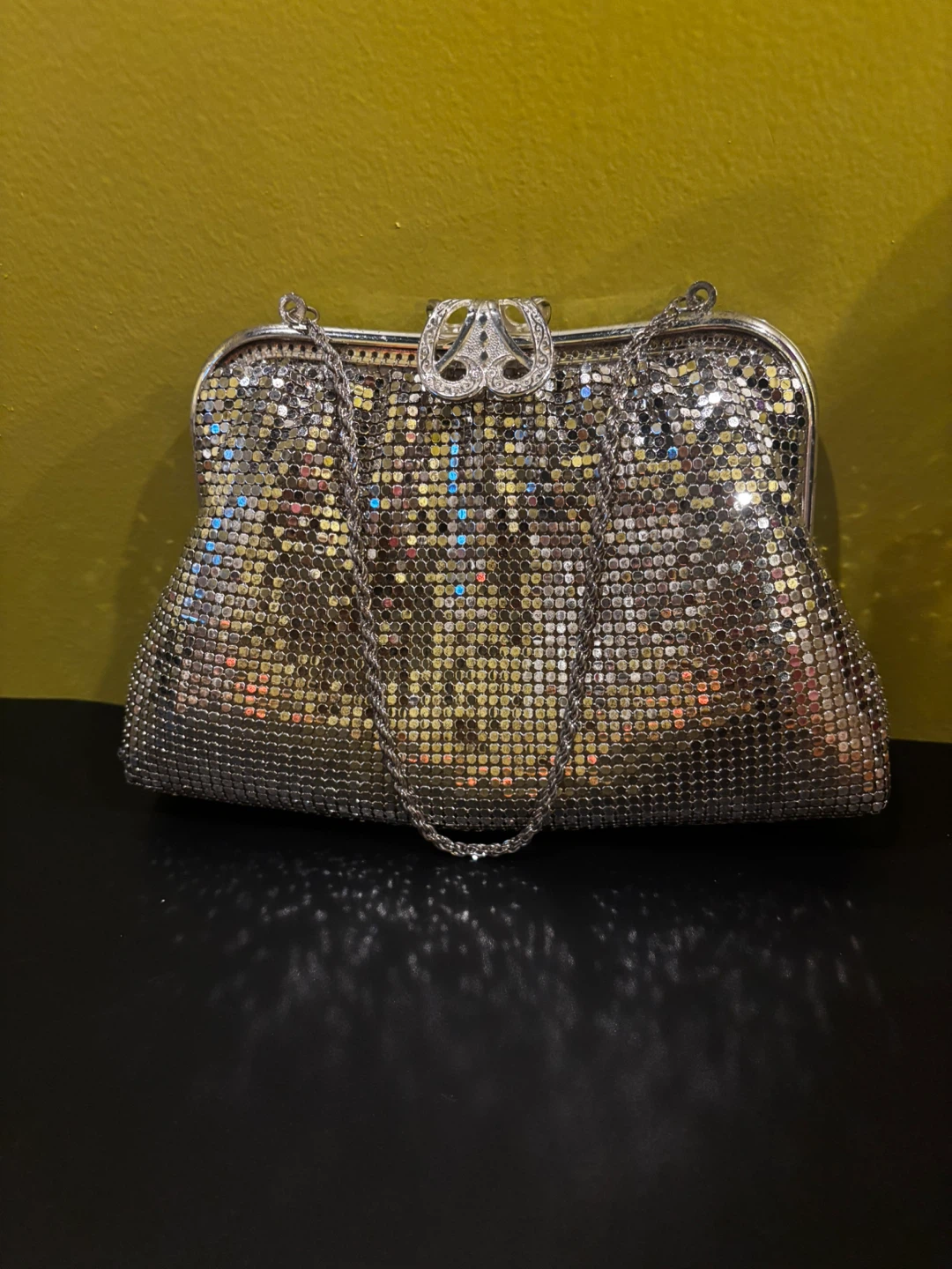 Silver Mesh Clutch Evening Bag with Chain - photo 2