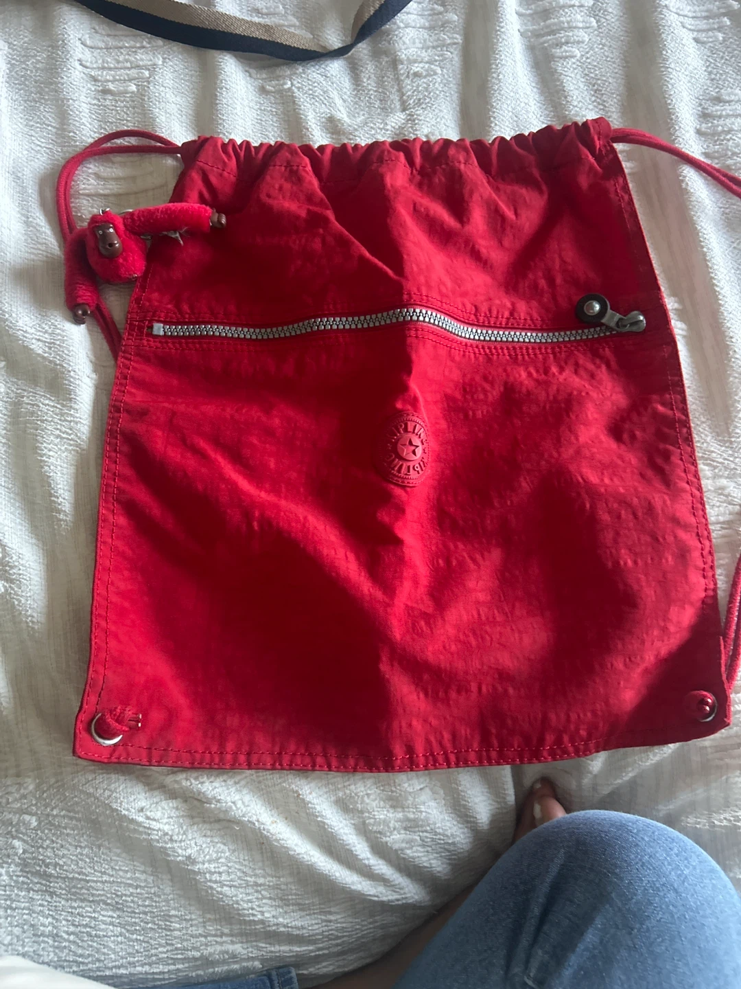 Kipling Red Drawstring Bag