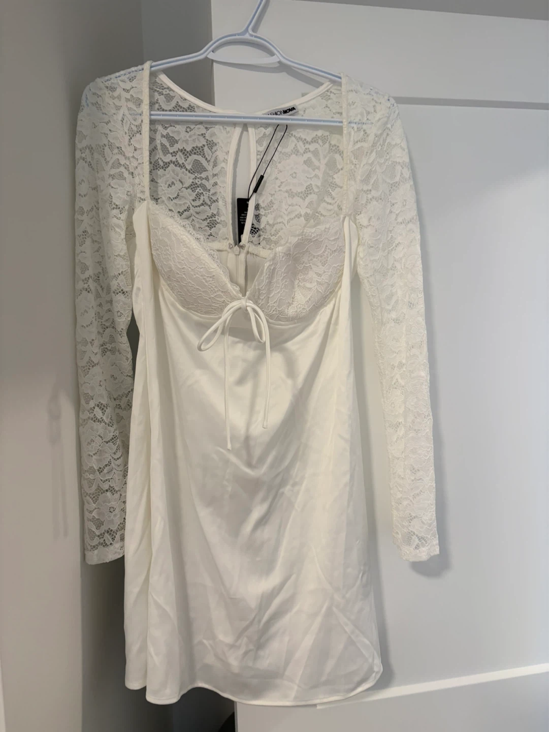 Fashion Nova All Yours Satin Mini Dress Ivory Size L - photo 4