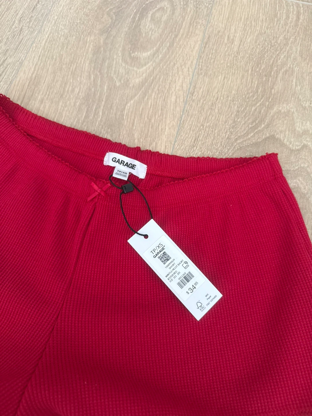Garage Red Waffle Knit Shorts New - photo 4