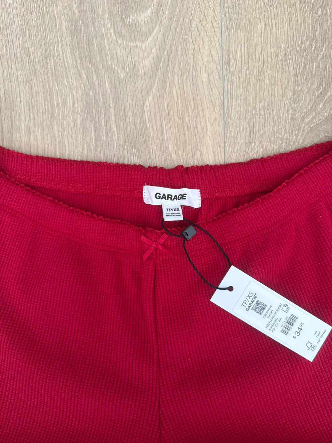 Garage Red Waffle Knit Shorts New - photo 3