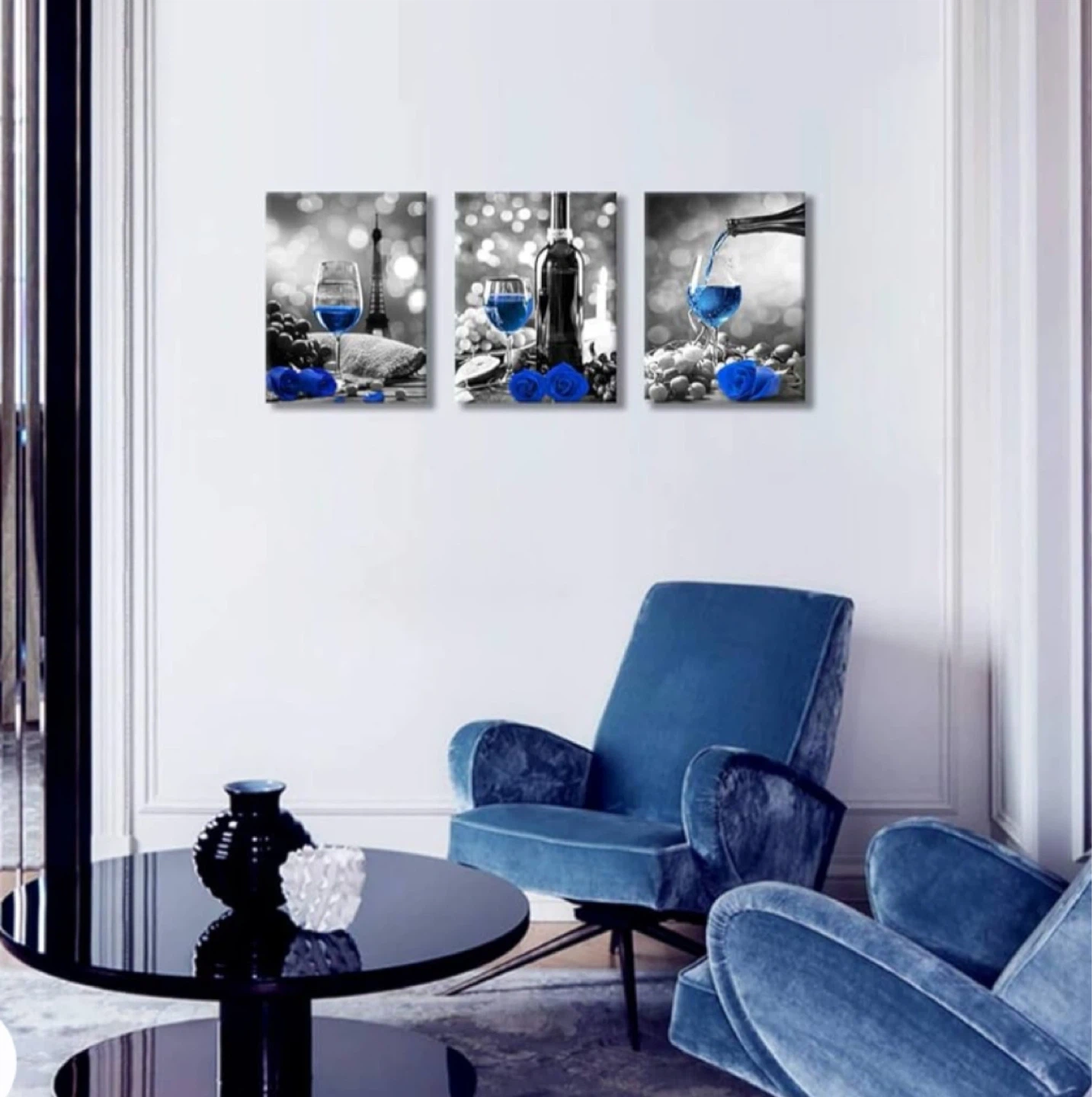 Wine & Roses Canvas Wall Art print, 3 pcs