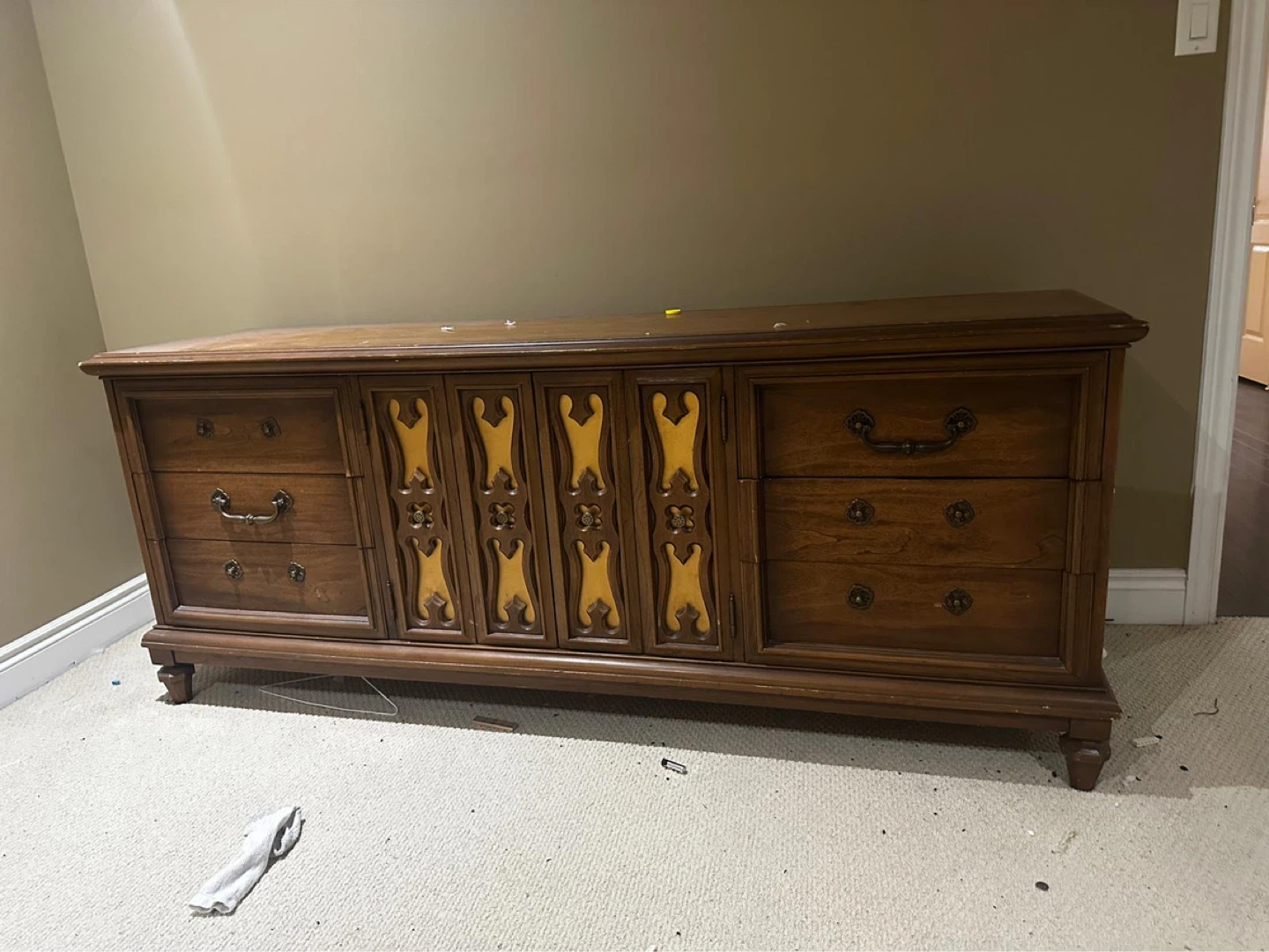 Vintage Wood Dresser with Ornate Inlay