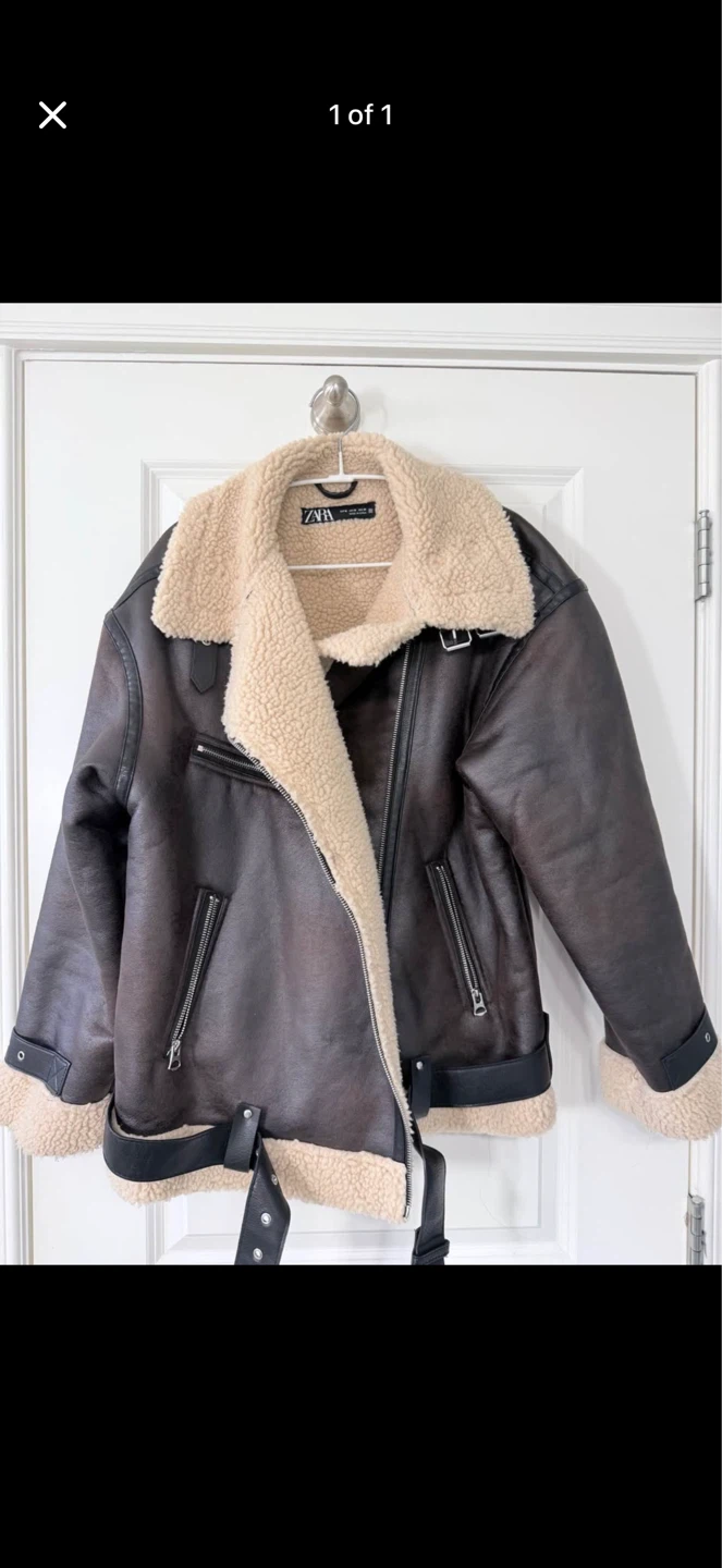 Zara Faux Leather Aviator Jacket