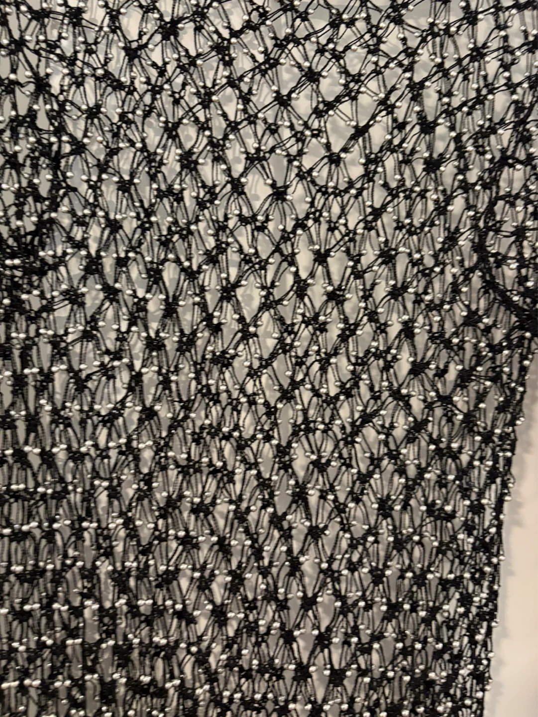 Black Mesh Beaded Long Sleeve Top