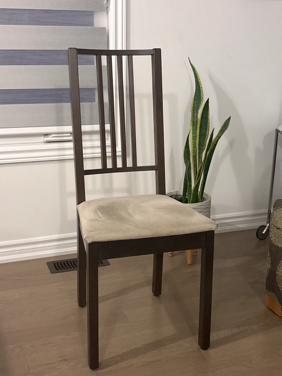 Set of 2 Dark Brown Dining Chairs with Beige Upholstery