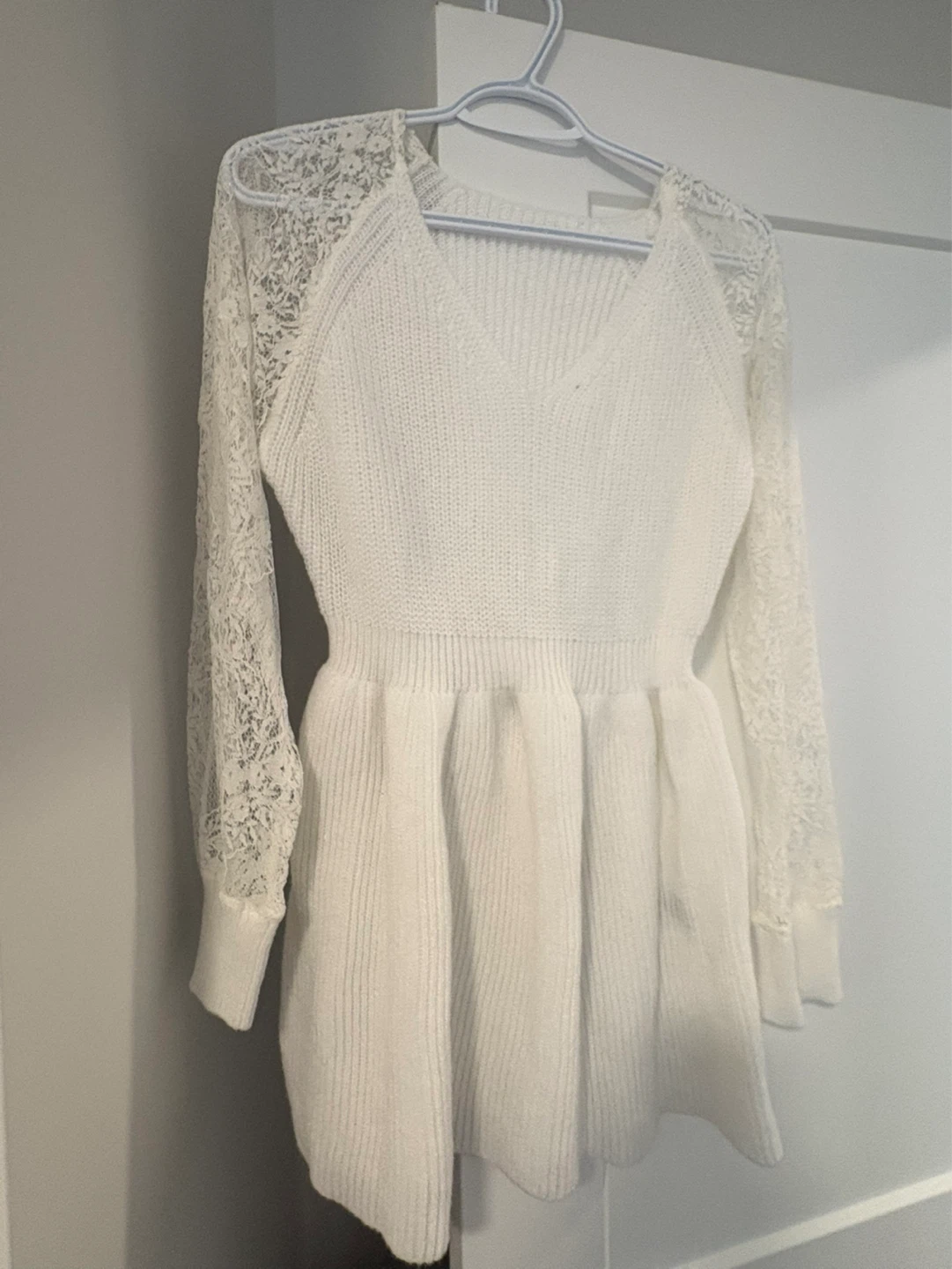 SHEIN White Lace Sleeve Sweater Dress - Size L - photo 3