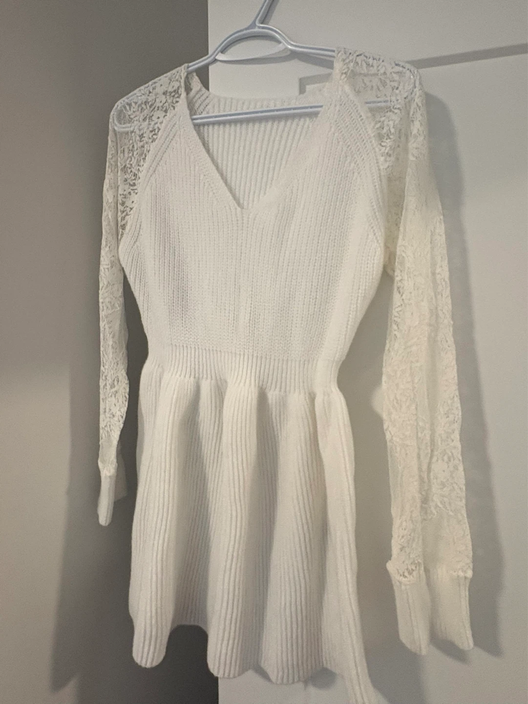 SHEIN White Lace Sleeve Sweater Dress - Size L - photo 4