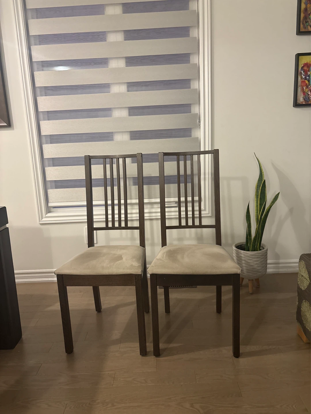 Set of 2 Dark Brown Dining Chairs with Beige Upholstery - photo 2