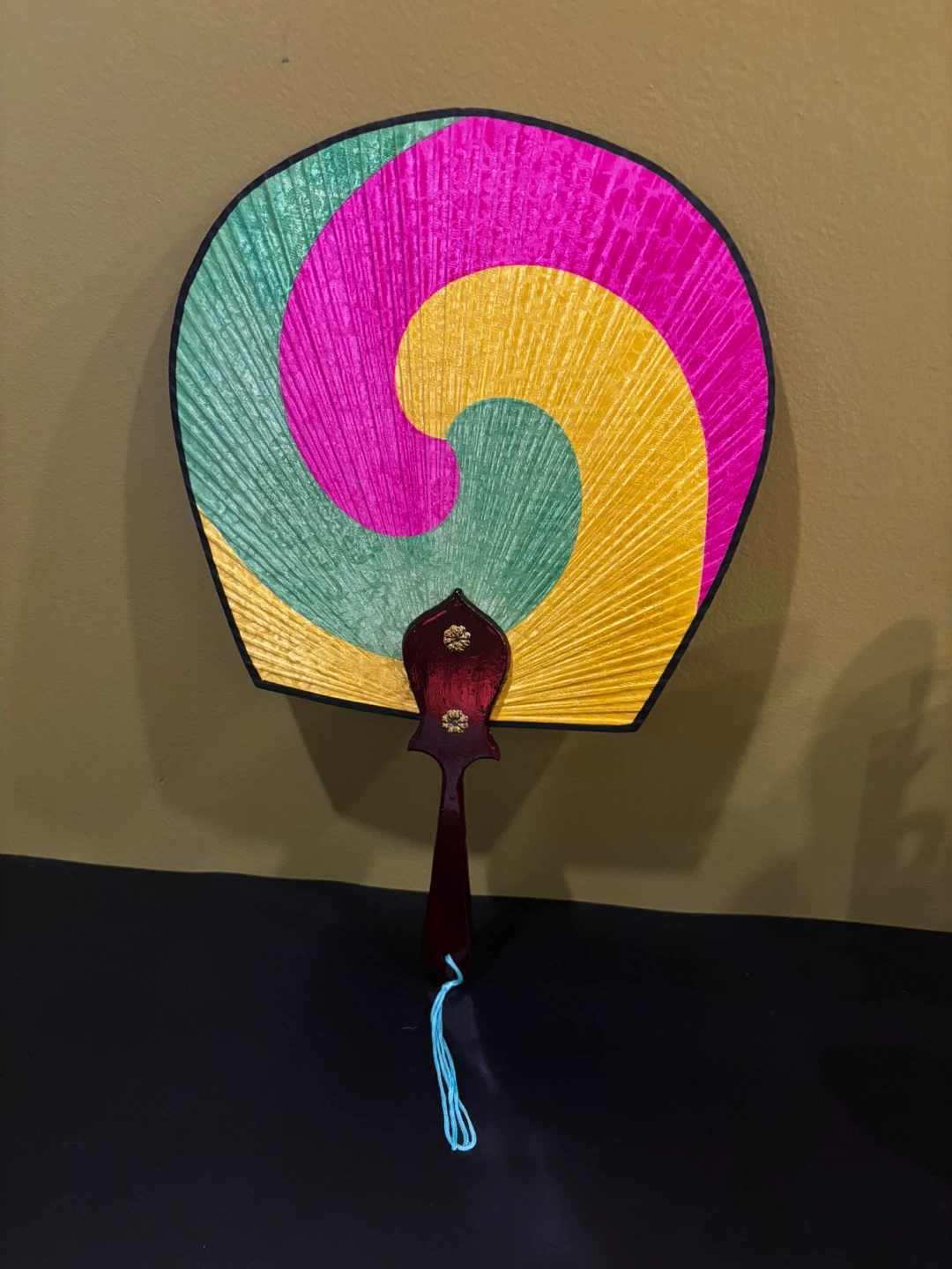 Decorative Hand Fan Pink Yellow Green Swirl