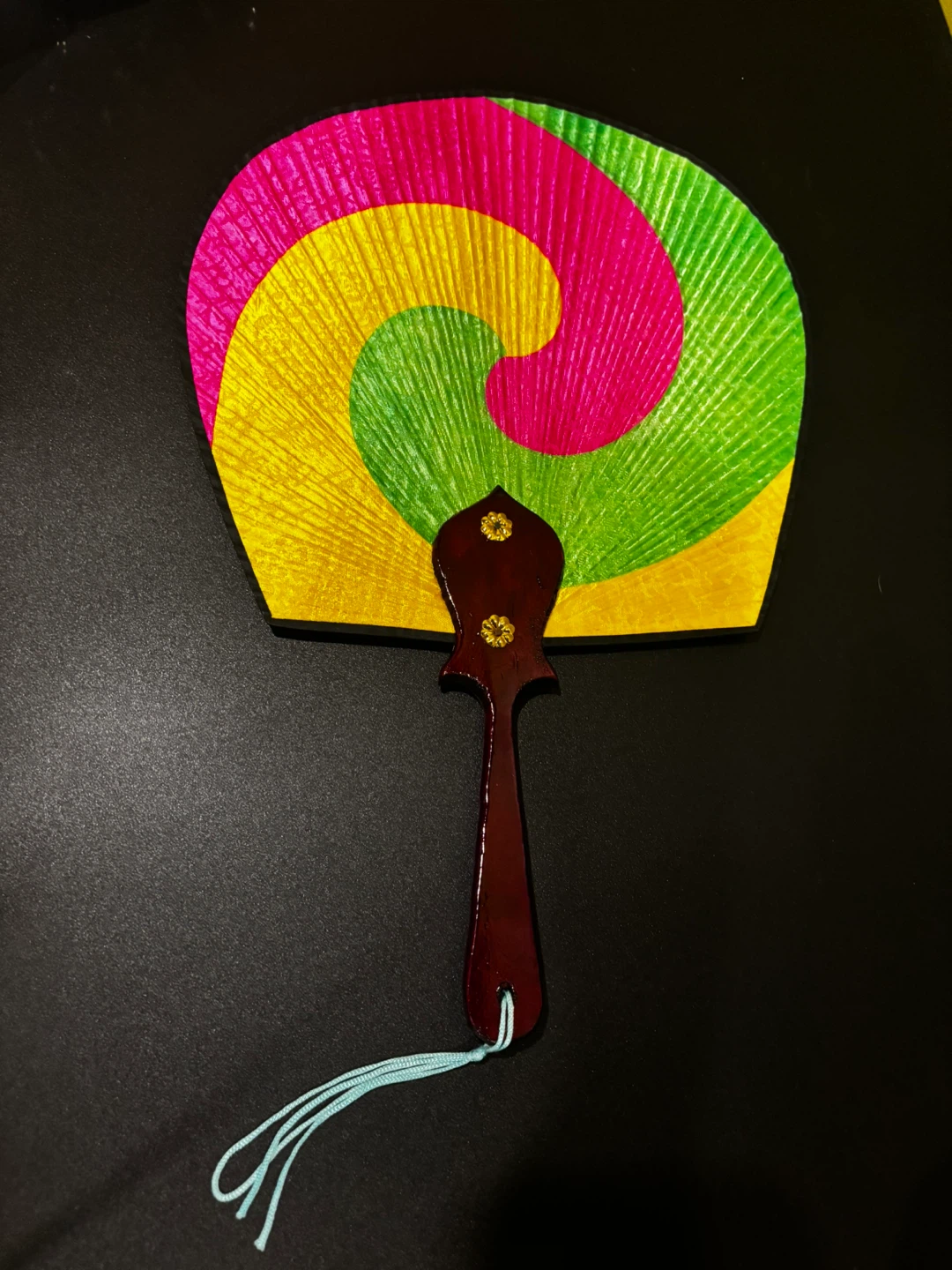Decorative Hand Fan Pink Yellow Green Swirl - photo 5