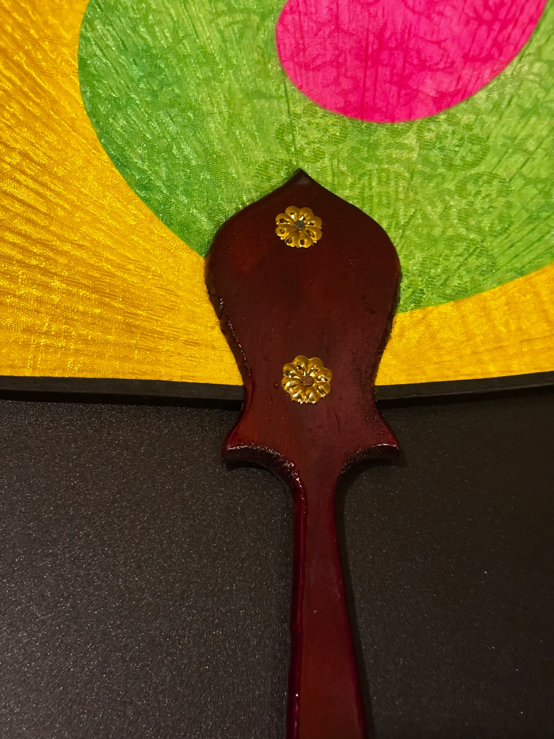 Decorative Hand Fan Pink Yellow Green Swirl - photo 3