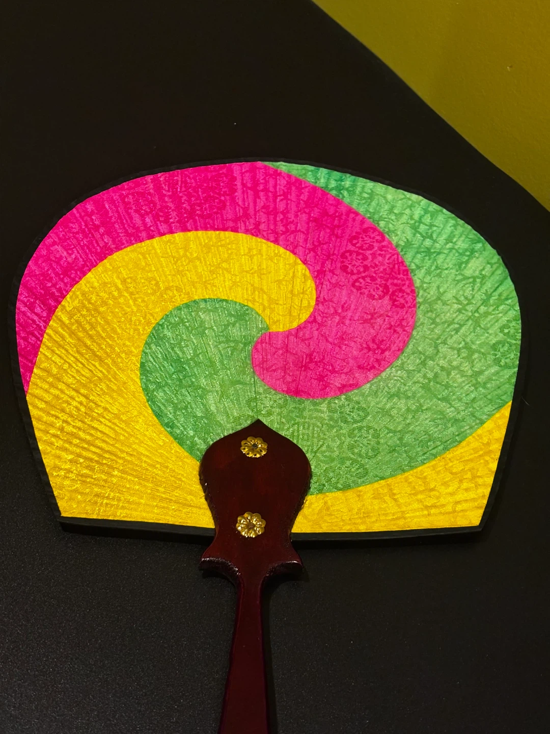 Decorative Hand Fan Pink Yellow Green Swirl - photo 4