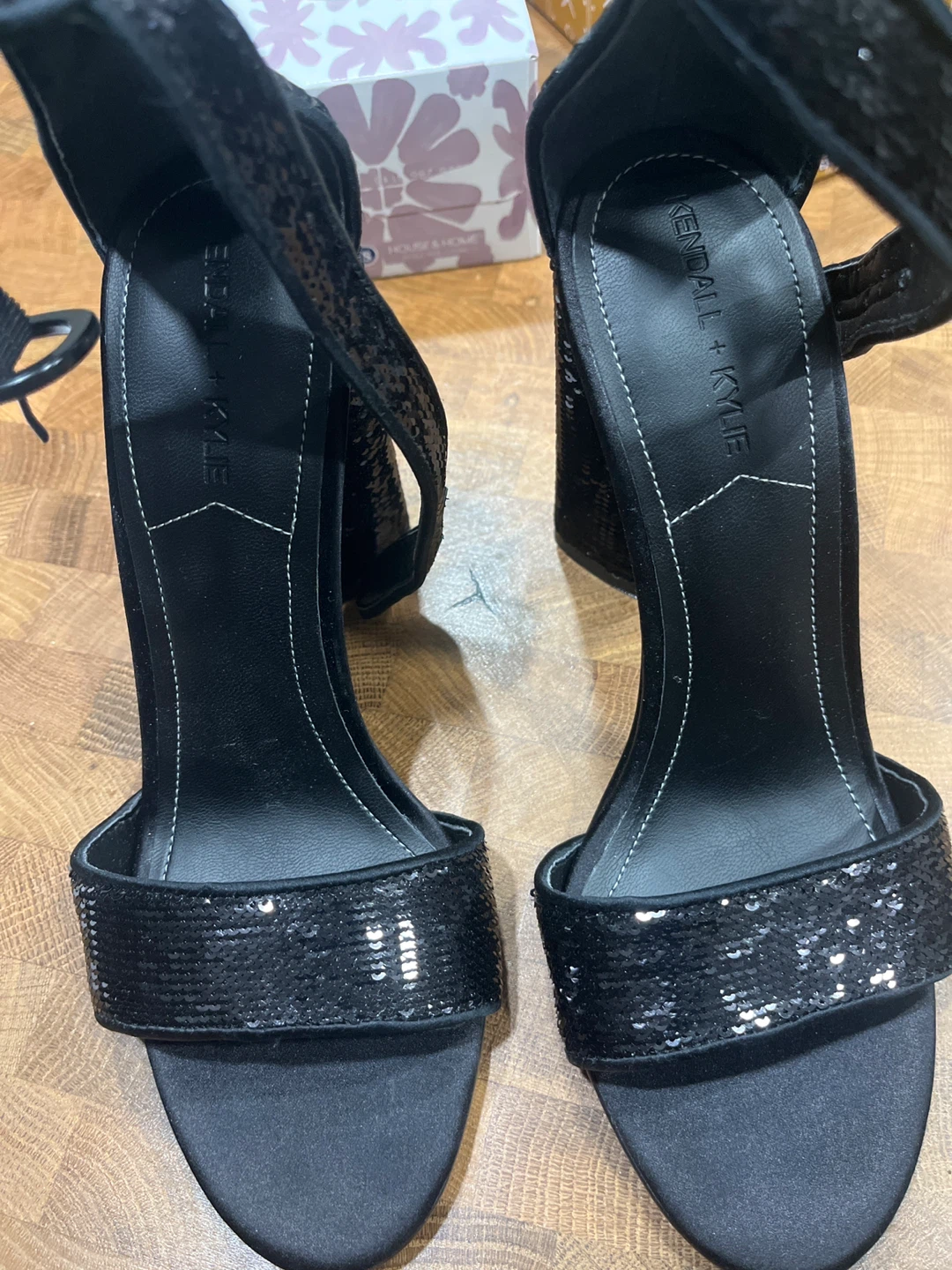 Kendall + Kylie Black Sequin Block Heels