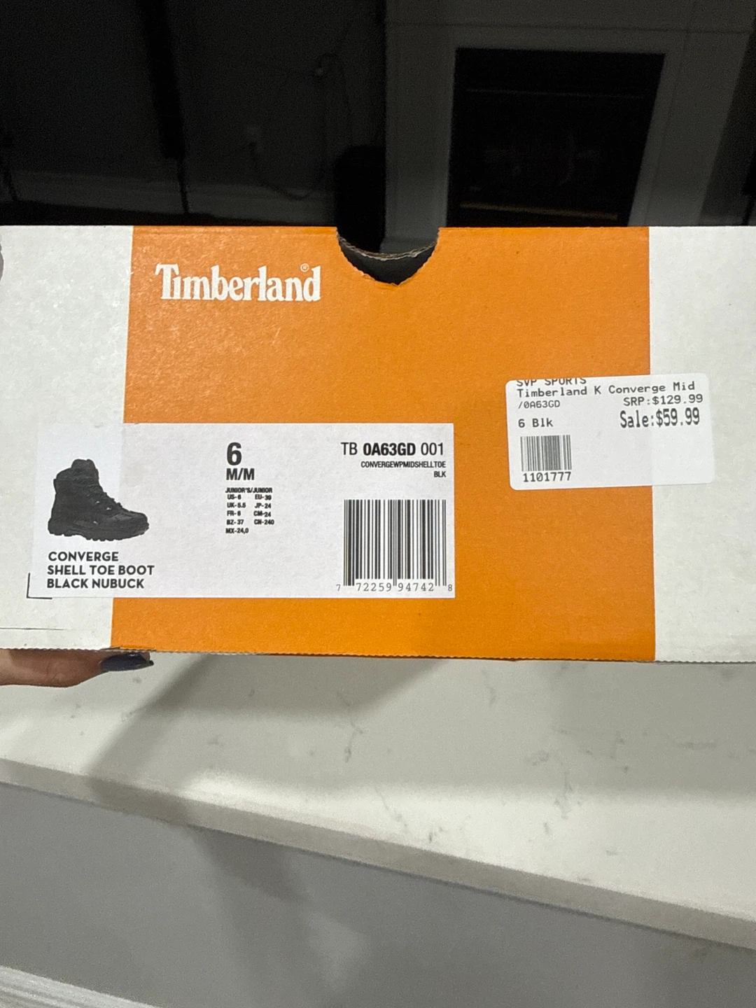 Timberland K Converge Mid Shell Toe Boots Black Nubuck Size 6
