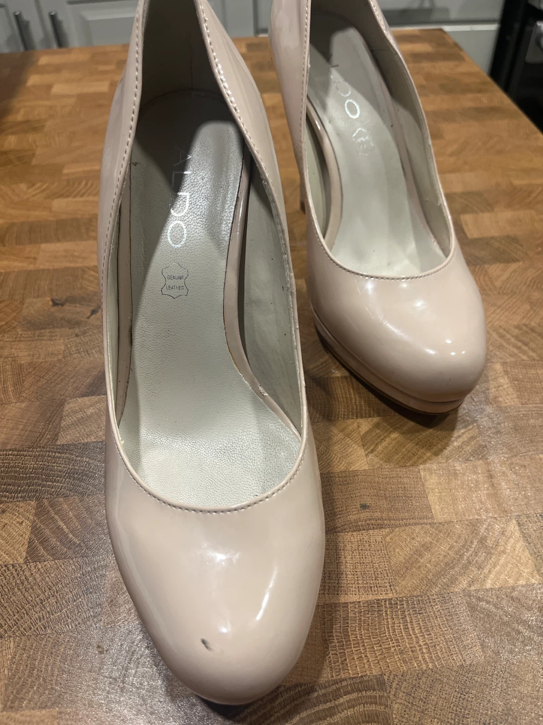 ALDO Women's Beige Patent Leather Heels - Size 7