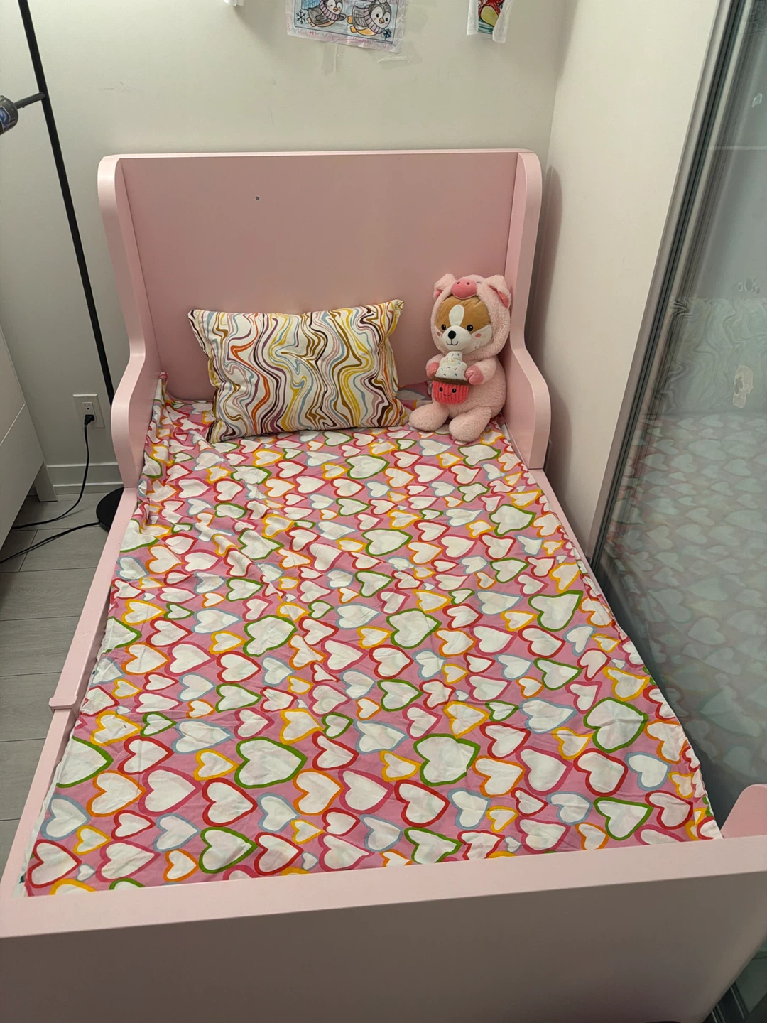 White Twin Bed Frame with Pink Bedding - photo 2