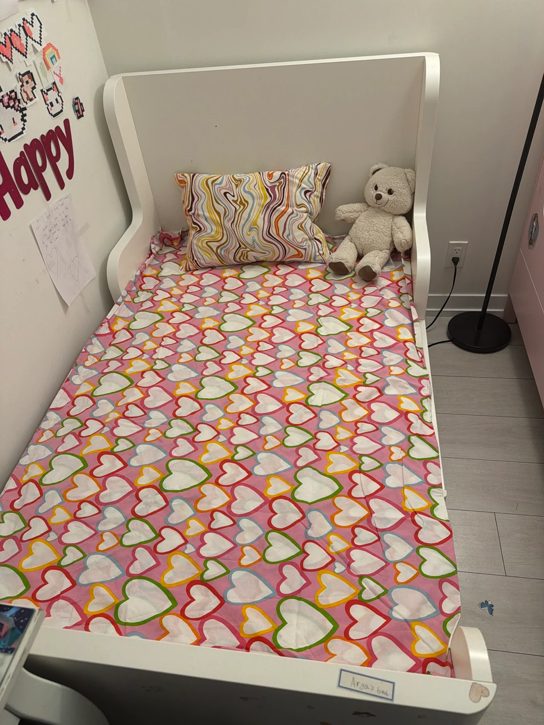 White Twin Bed Frame with Pink Bedding - photo 3