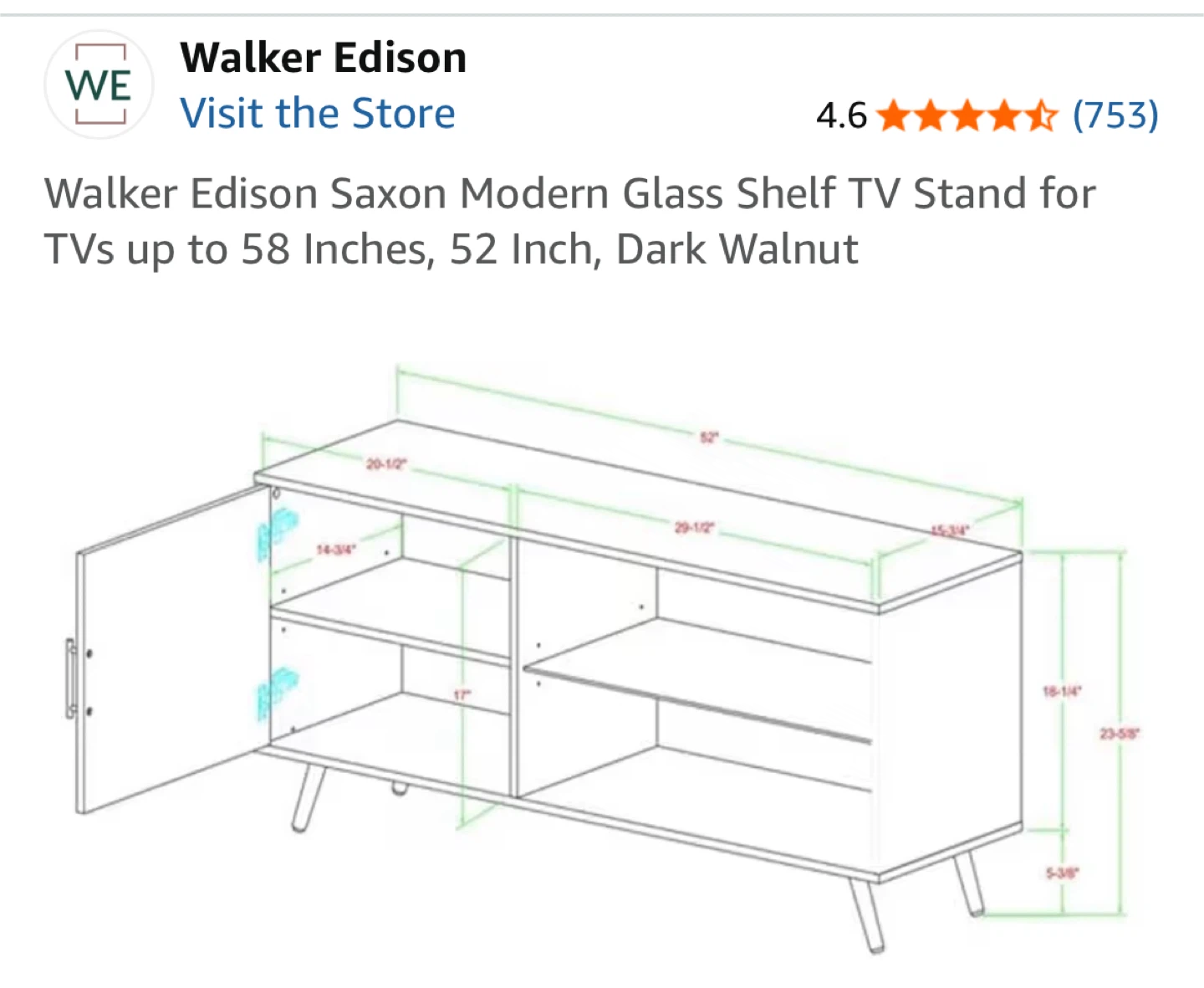 Modern Glass Shelf TV Stand - Dark Walnut - photo 4