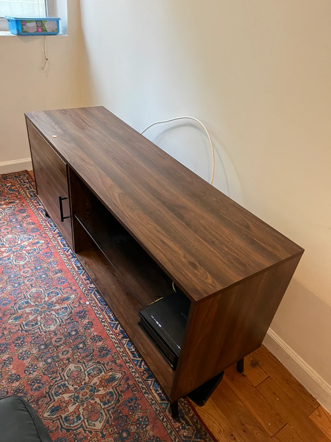 Modern Glass Shelf TV Stand - Dark Walnut - photo 3
