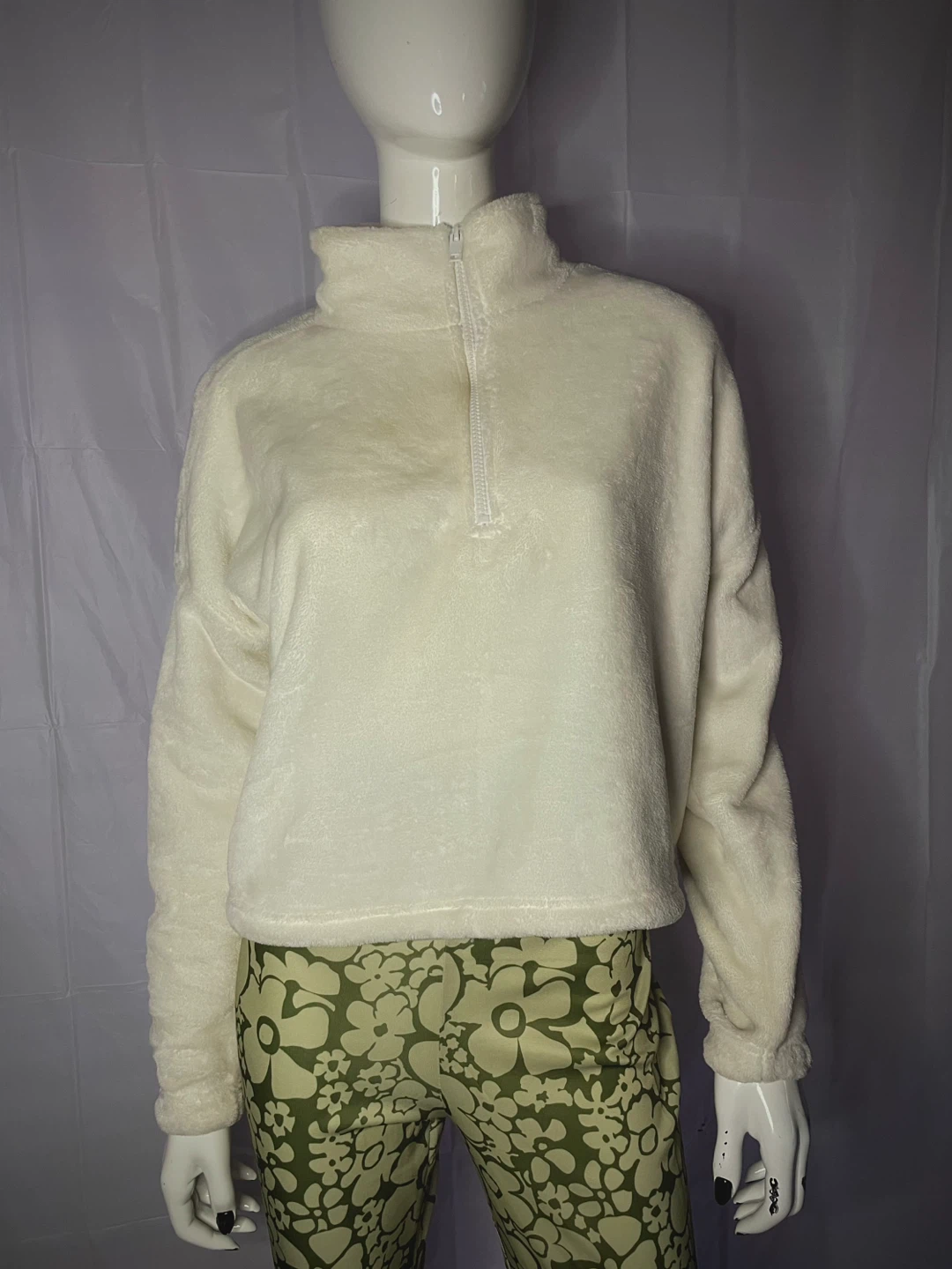 Cream Fuzzy Quarter Zip Pullover - photo 2