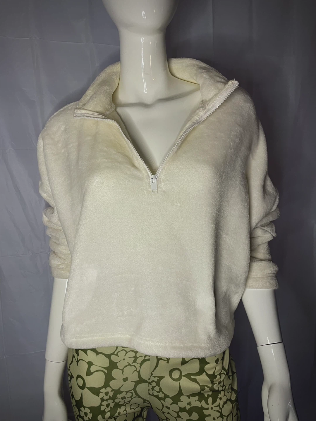 Cream Fuzzy Quarter Zip Pullover