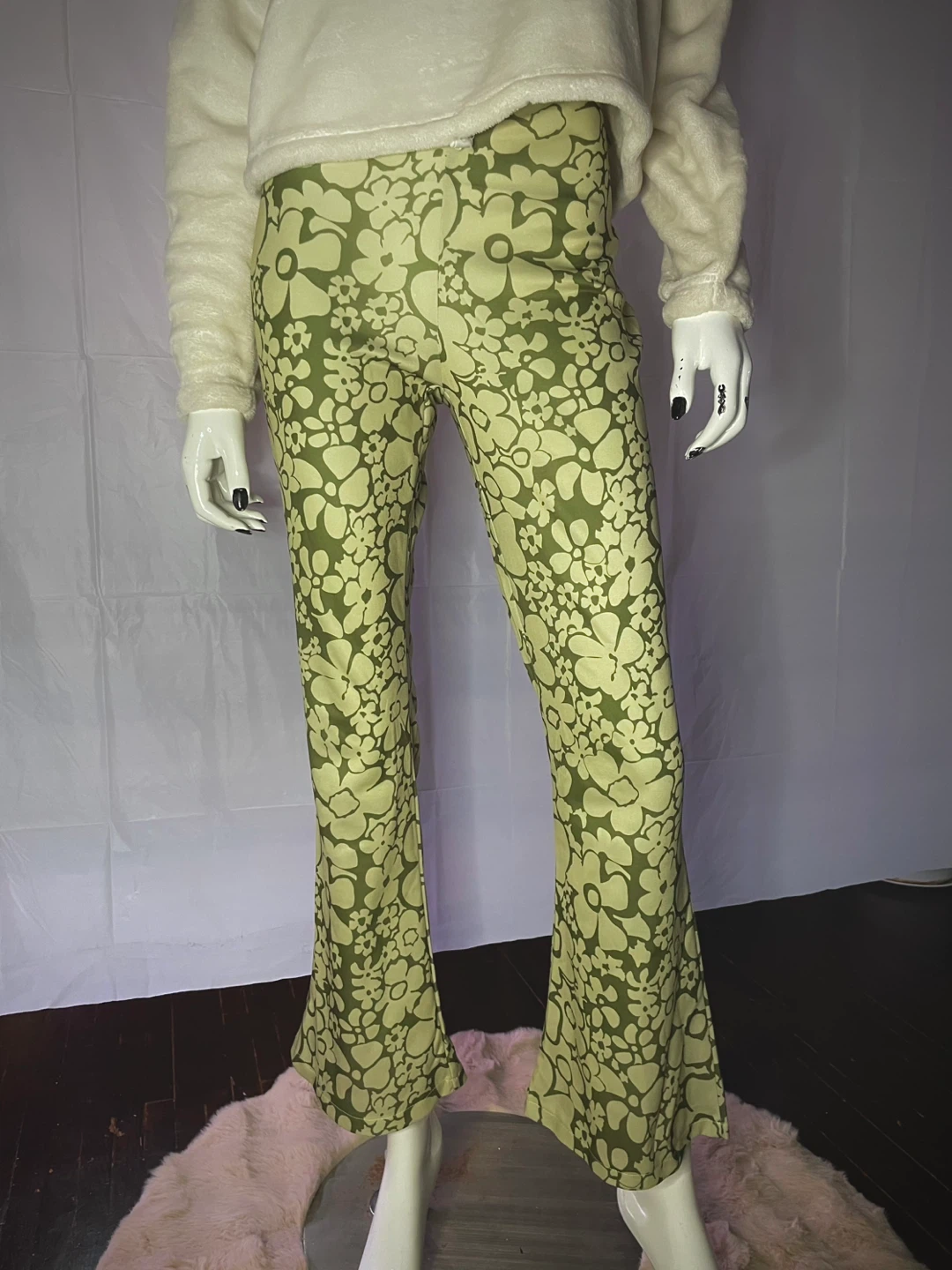 Groovy Green Floral Flare Pants