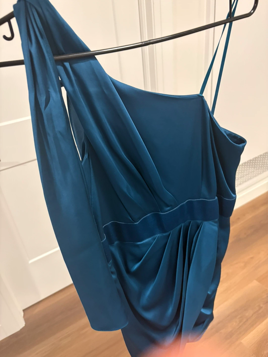 Le Château Teal One-Shoulder Draped Dress