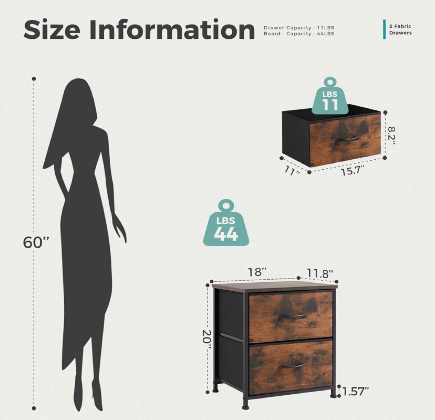 2-Drawer Fabric Storage Tower Nightstand - photo 2