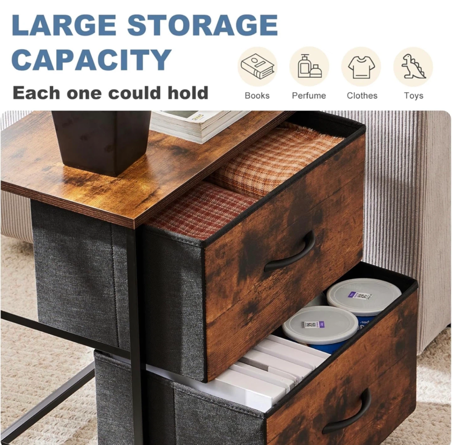 2-Drawer Fabric Storage Tower Nightstand - photo 3