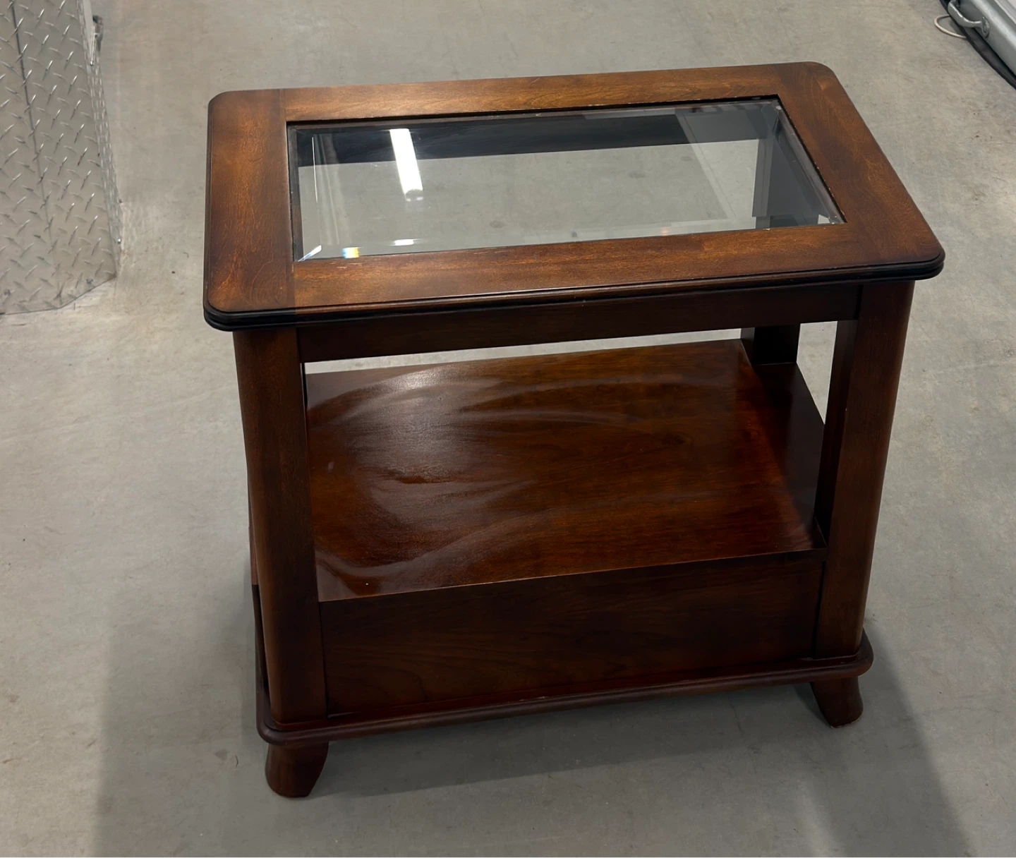 Solid Wood End Table w/ Glass Top & Drawer - photo 3