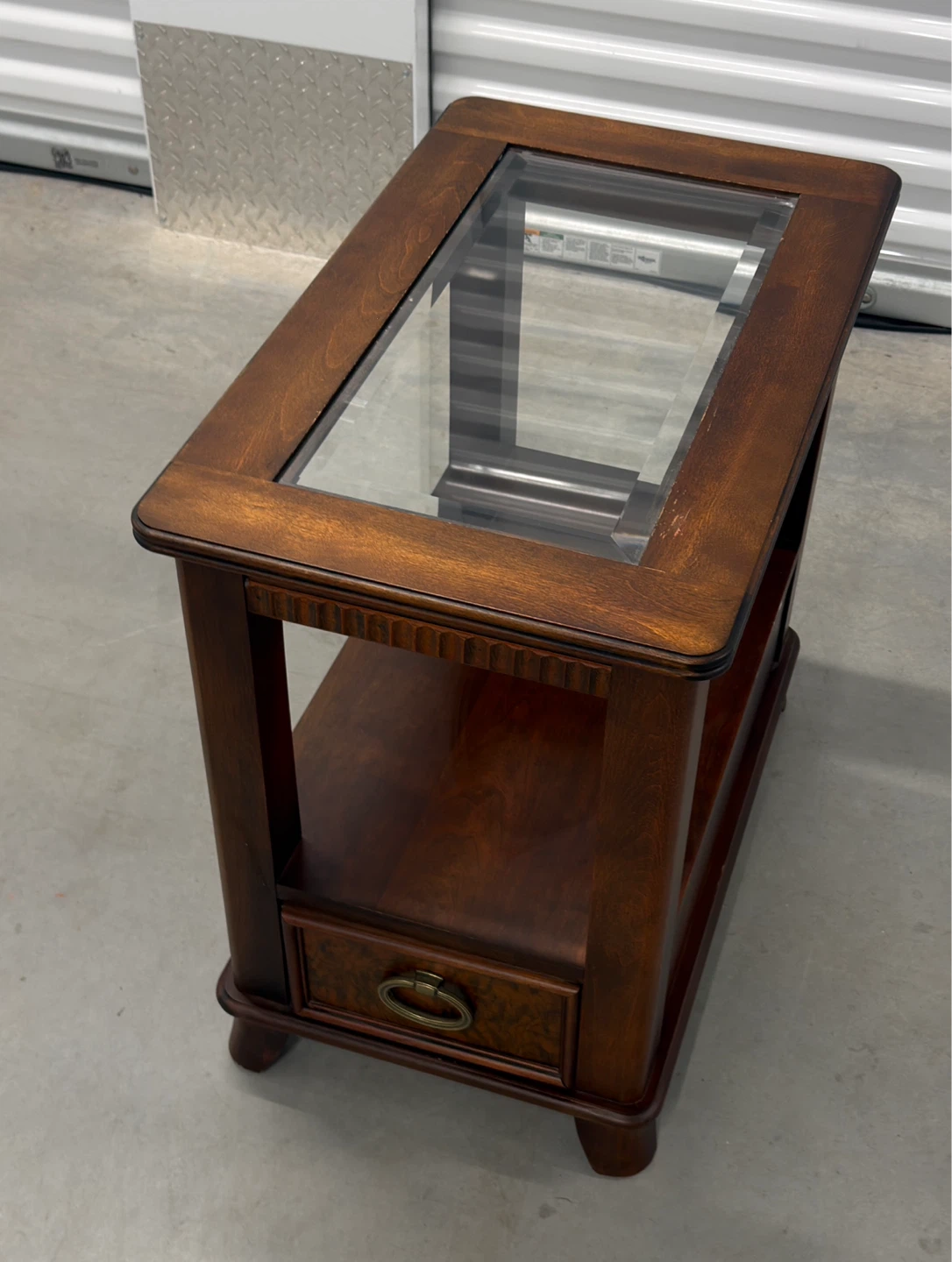 Solid Wood End Table w/ Glass Top & Drawer