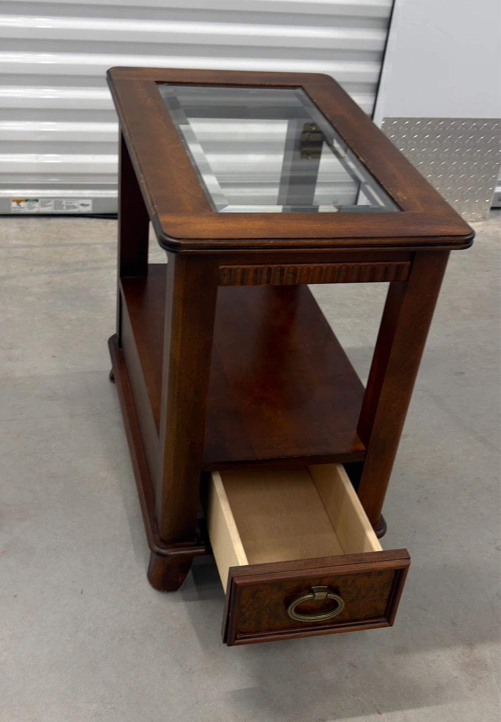 Solid Wood End Table w/ Glass Top & Drawer - photo 2