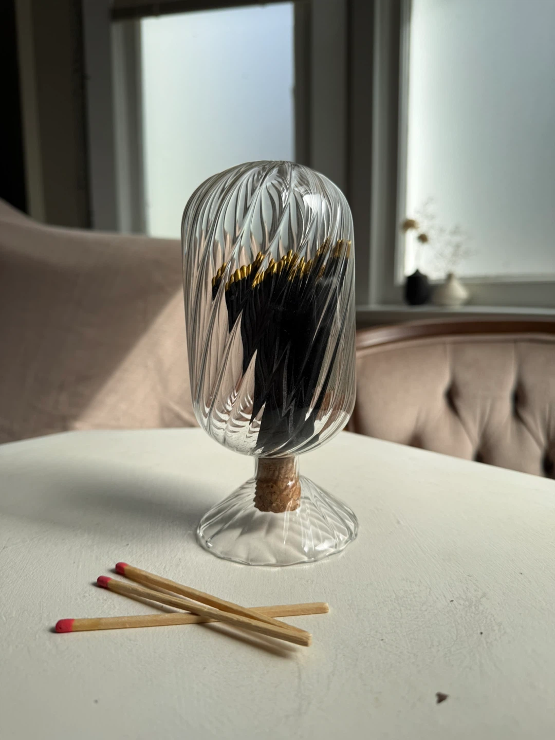 Glass Cloche Matches Holder