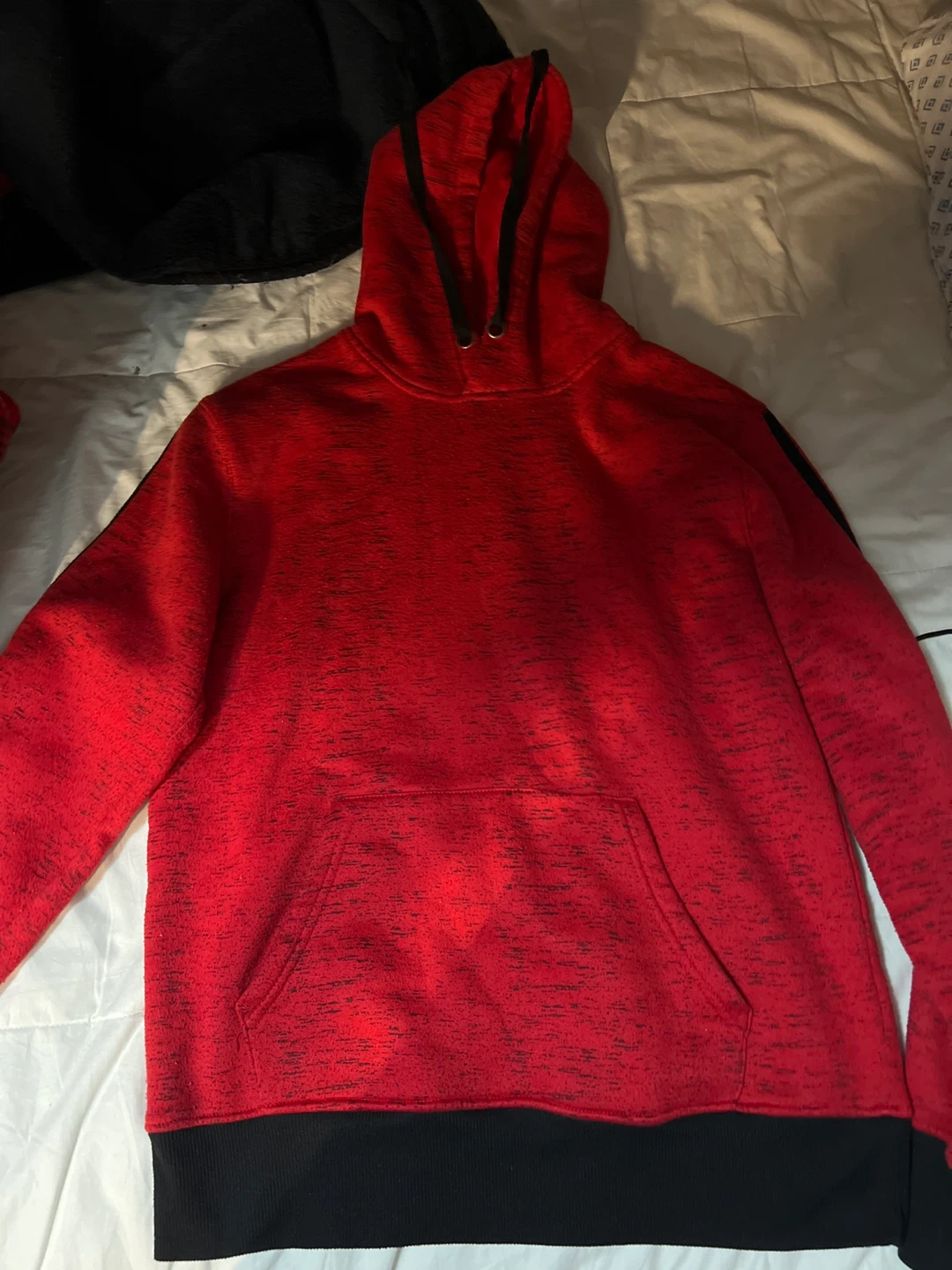 Red Hooded Sweatshirt with Black Accents