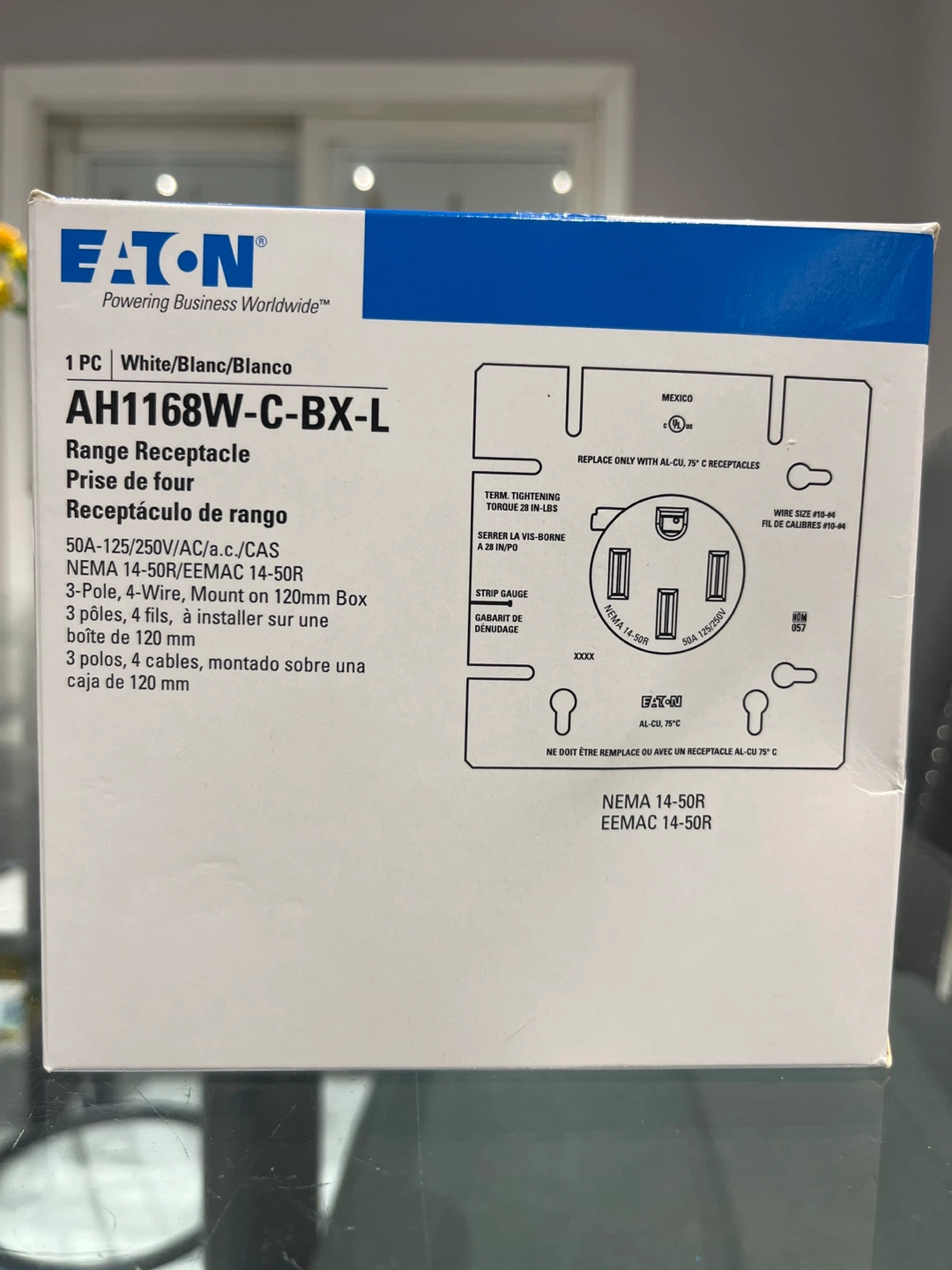 Eaton AH1168W-C-BX-L 50A-125/250V Range Receptacle