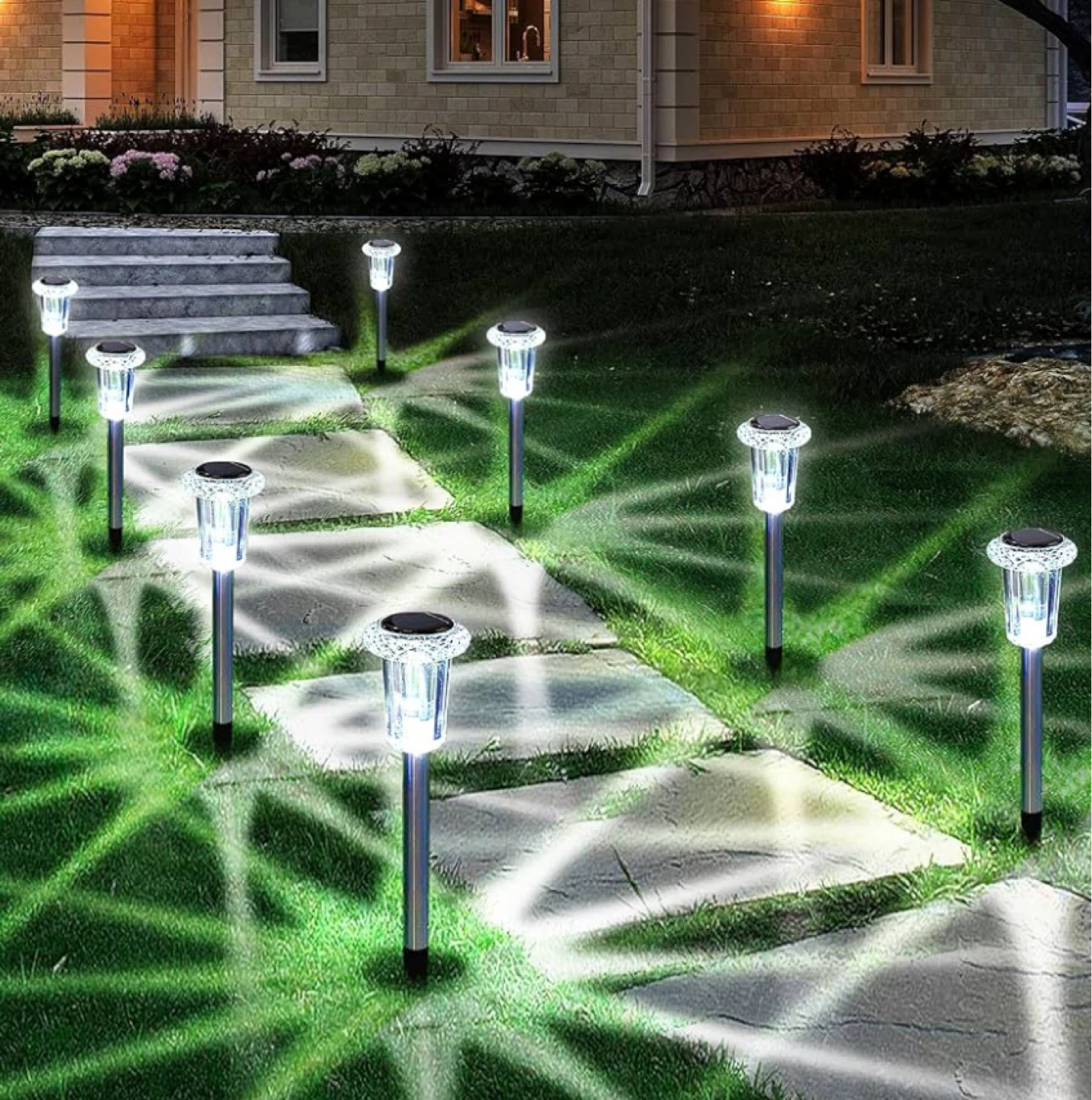 15 Pack Solar Pathway Lights - Crystal Effect Starburst Pattern