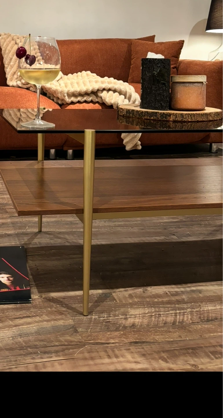 Glass and Wood Coffee Table with Shelf in Between - photo 2