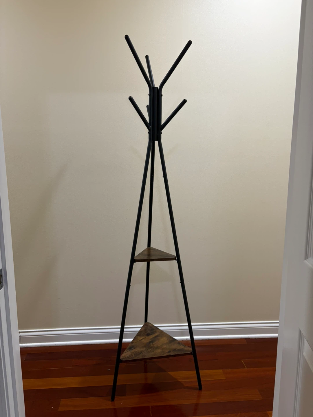 Black Coat Rack with 2 Wood Shelves
