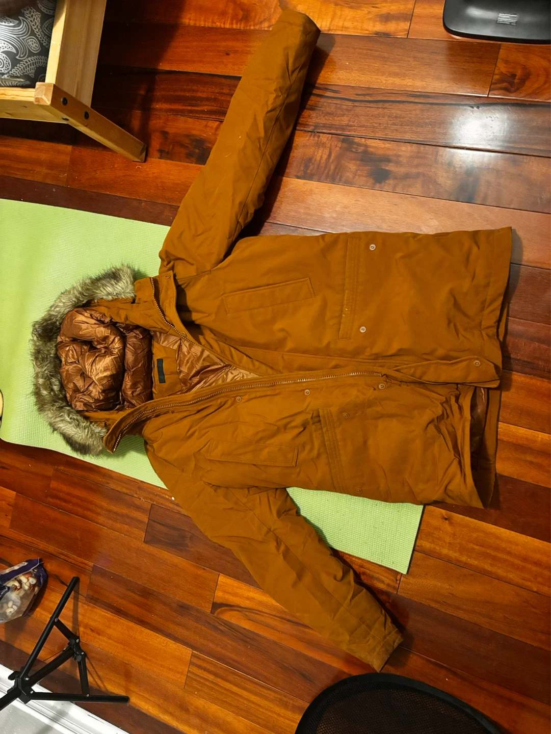 Uniqlo Brown Parka Jacket with Fur Trim Hood
