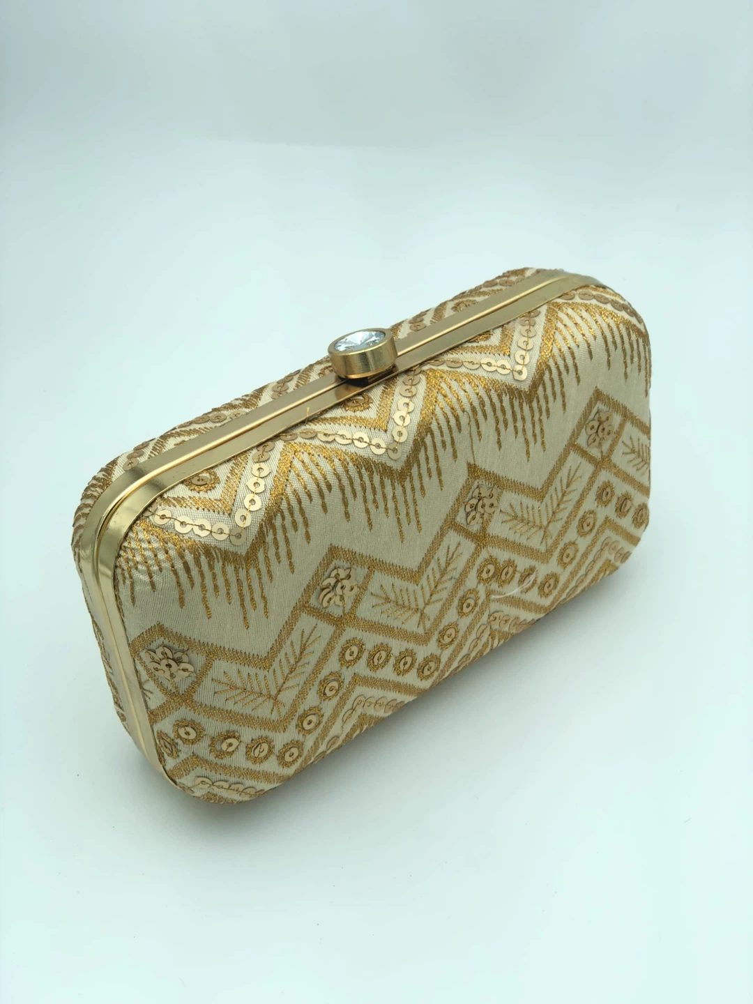Embroidered Clutch - Gold and Cream