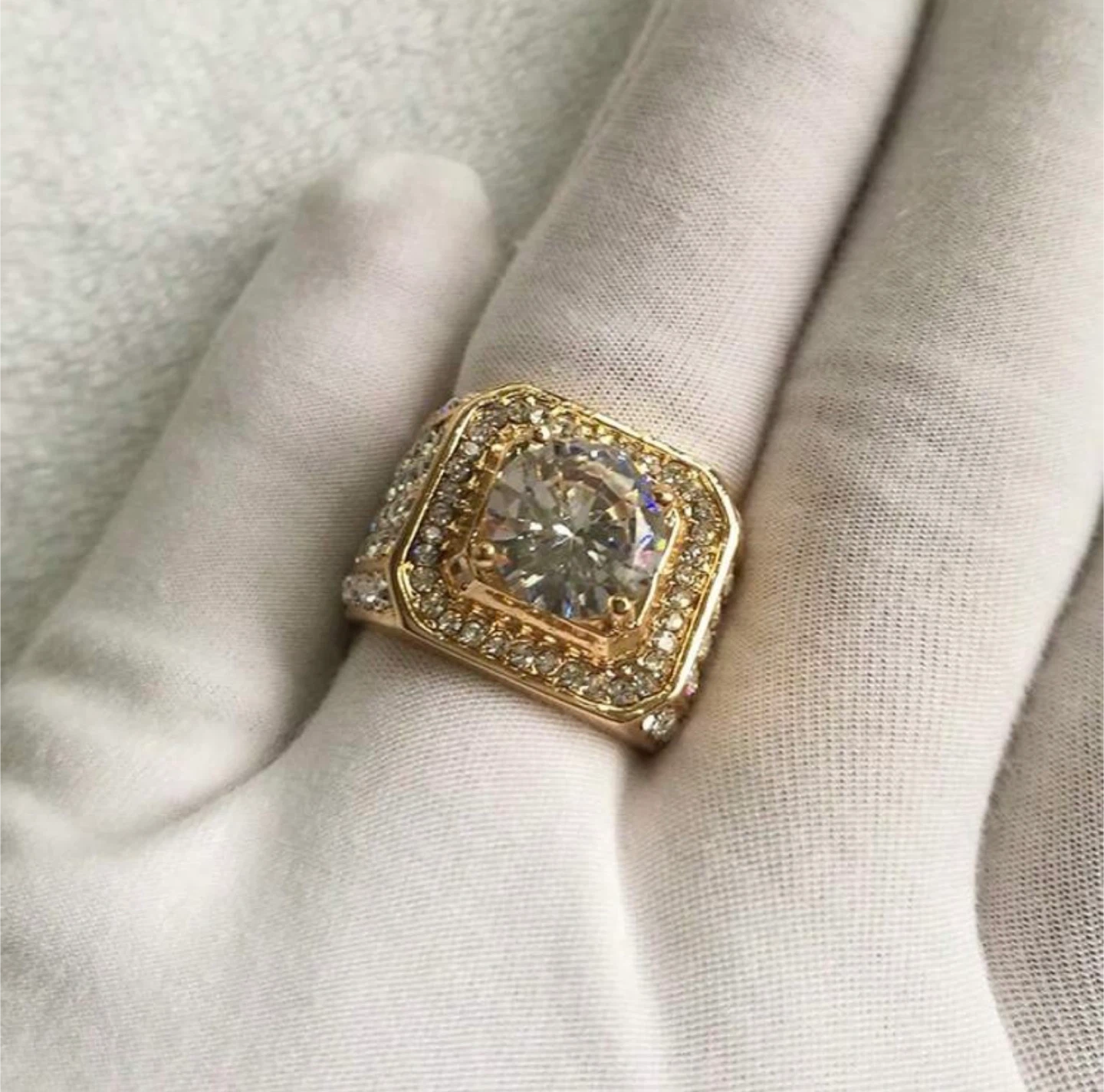Men's Gold-Tone Ring with Large Center Stone - photo 2