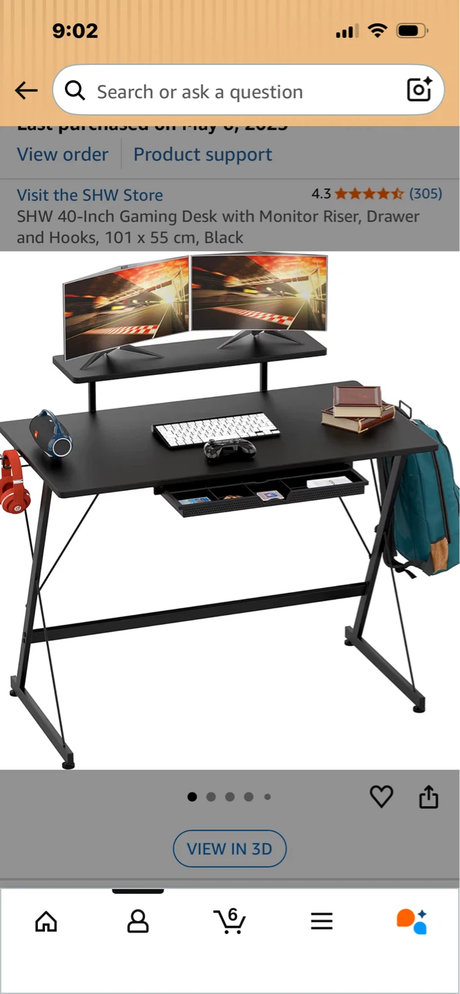 SHW 40-Inch Gaming Desk with Monitor Riser, Drawer, and Hooks - photo 2