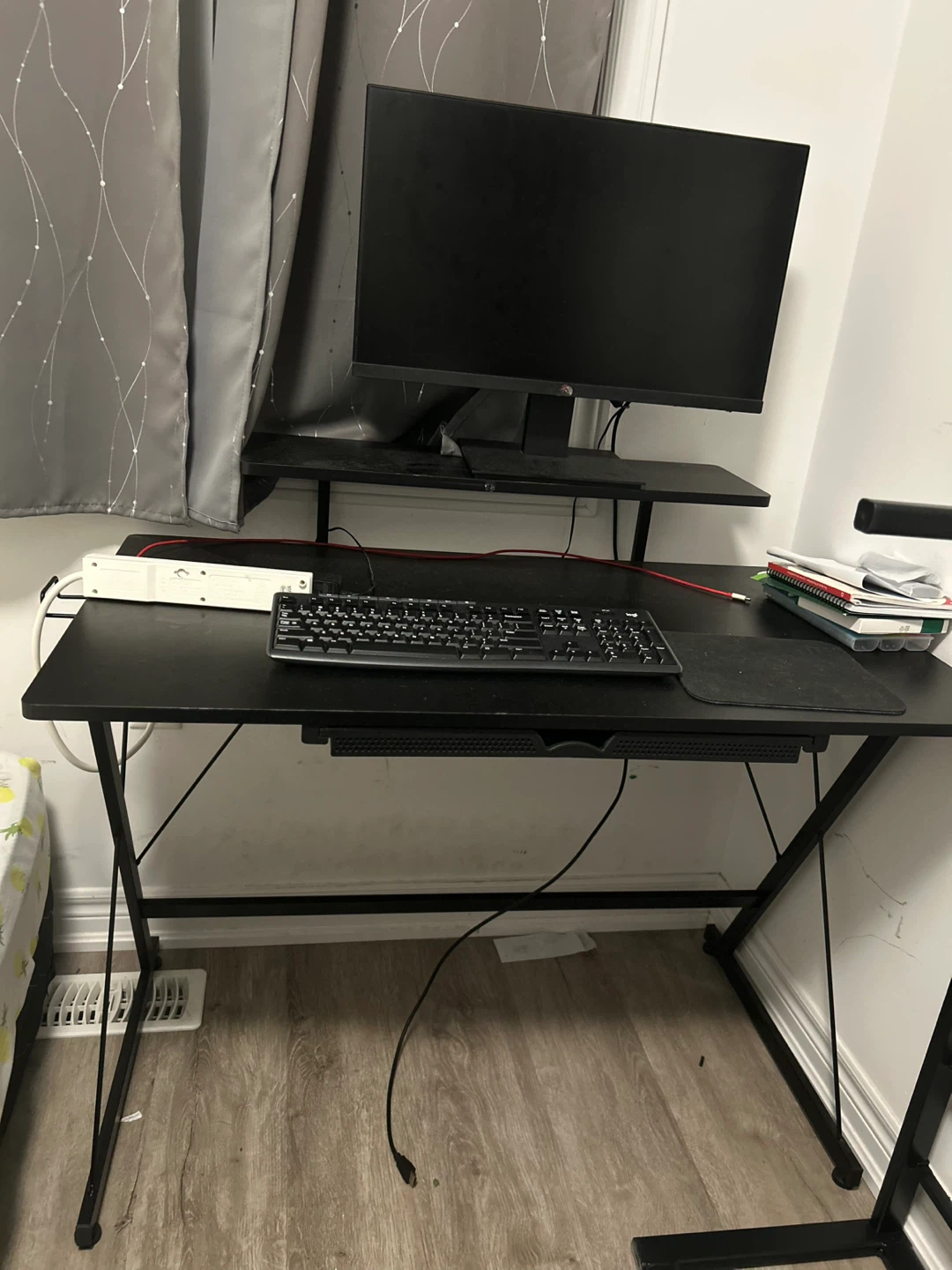 SHW 40-Inch Gaming Desk with Monitor Riser, Drawer, and Hooks