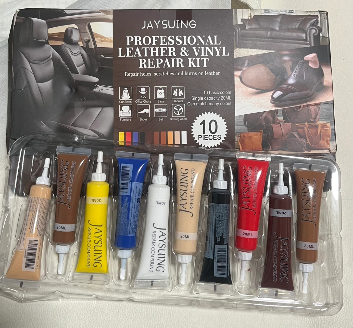 Professional Leather & Vinyl Repair Kit - 10 Colors